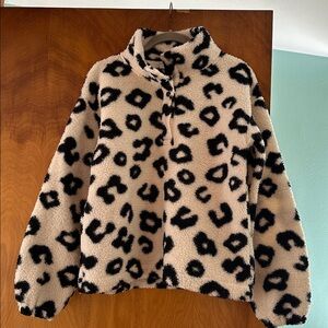 LOFT Black and White Patterned Fleece Jacket